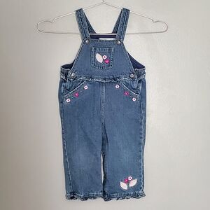 BT Kids Denim Overalls with Floral Embroidery Snap Legs Size 18 Mos